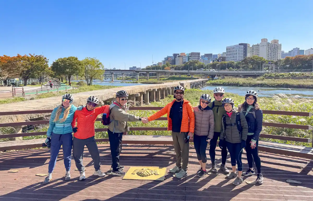 Cyclists riding through a forest path during a long-distance road bike tour from Seoul to Andong, South Korea